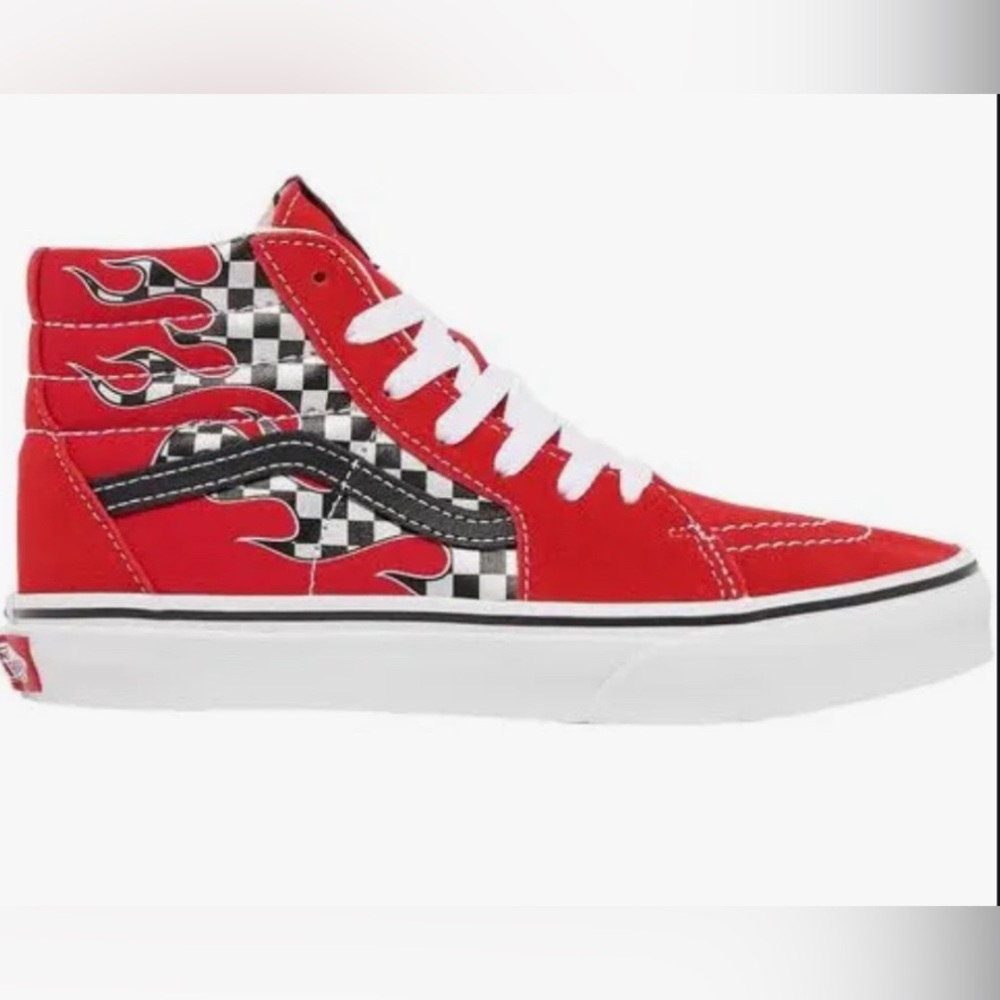 Vans Red and Black Flame Checkered Sneakers- Size 5.5Y/7W